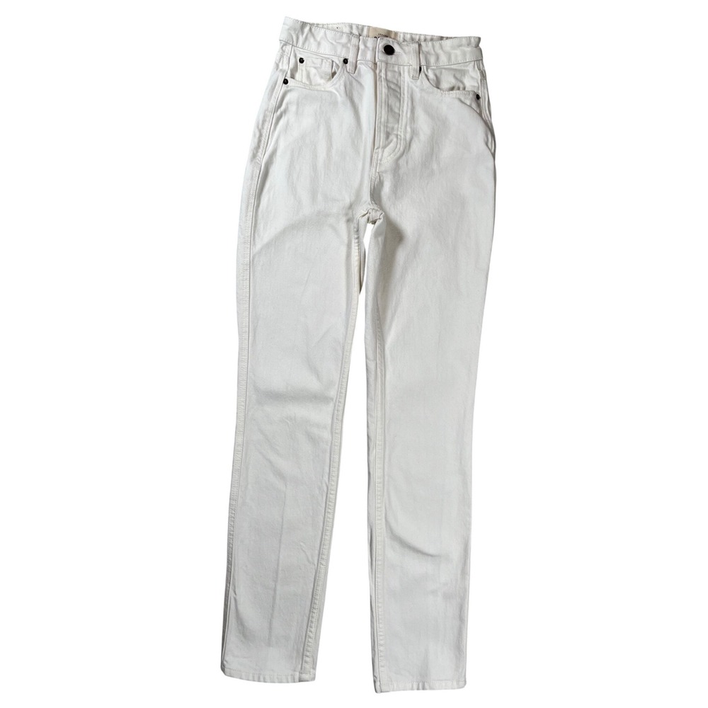Sezane Brut Sexy Slim Denim Jeans Women 2 (34) Ecru White Leg Button‎ Fly Luxury